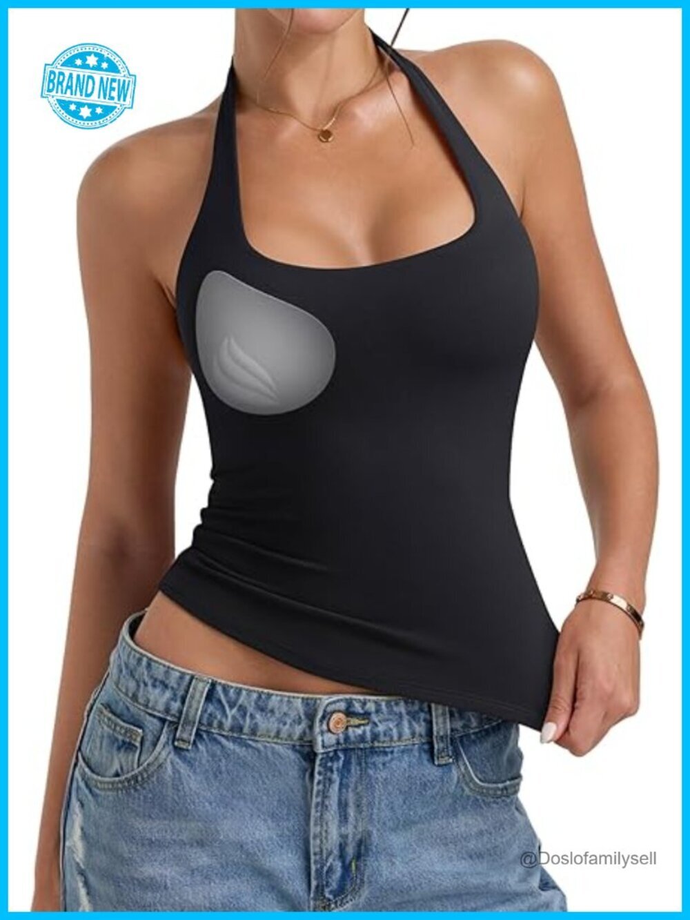 Padded Halter Tank Top with Built-In Bra Backless Going Out Top Sleeveless